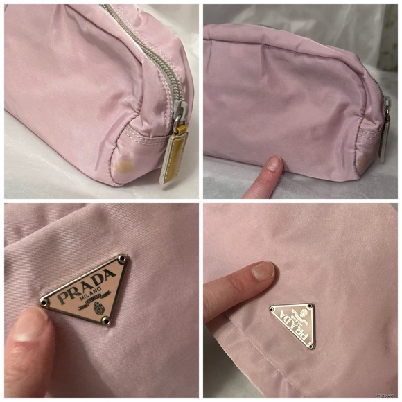 Prada AUTHENTIC Tessuto Nylon Baby Pink Logo Triangle Pouch Cosmetic Makeup Bag - Picture 10 of 16